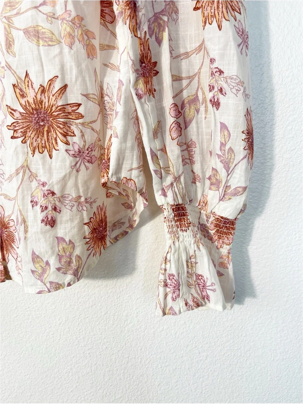 Free People Meant to Be Floral Blouse Tie-Neck Puff Sleeve XS Victorian Boho